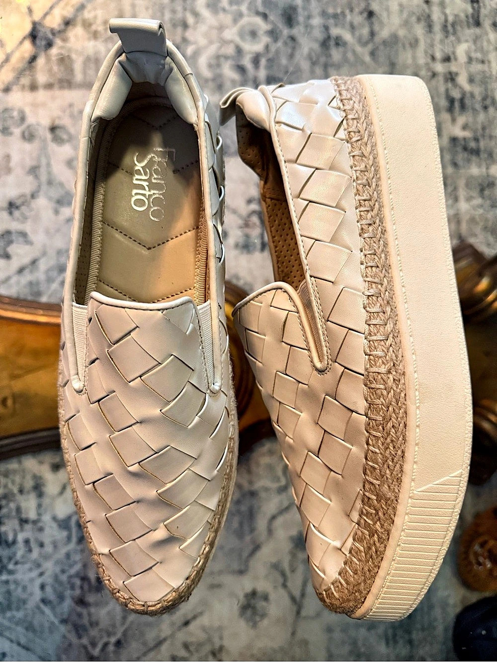 Franco Sarto Hydee Woven Espadrille Platform Slip-On Sneakers Cream US 9.5